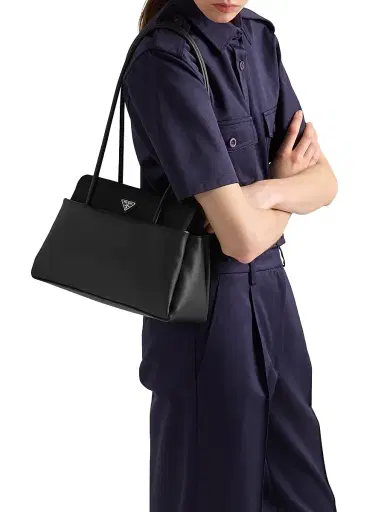 Prada Women's Passage Medium Leather Shoulder Bag with Nylon Flap - Black | Thumbnail 3 Prada Women's Passage Medium Leather Shoulder Bag with Nylon Flap - Black | Thumbnail 3