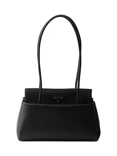 Prada Women's Passage Medium Leather Shoulder Bag with Nylon Flap - Black | Thumbnail 1 Prada Women's Passage Medium Leather Shoulder Bag with Nylon Flap - Black | Thumbnail 1