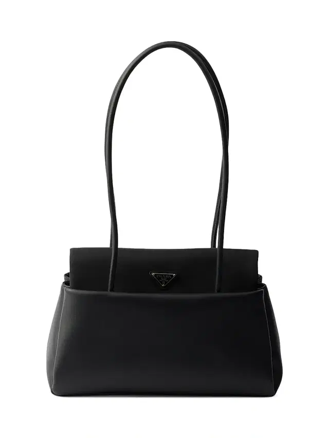 Women's Passage  Leather Shoulder Bag with Nylon Flap - Black