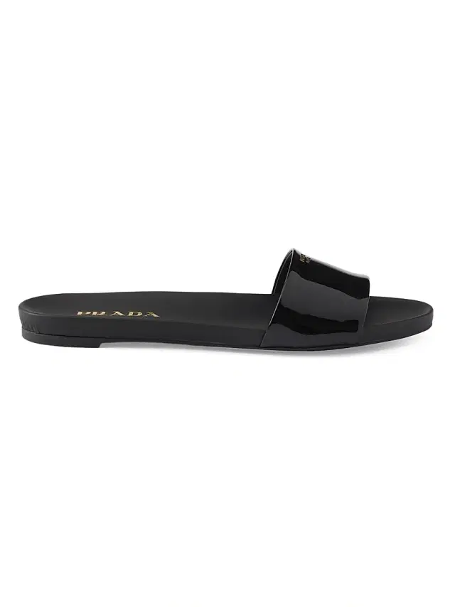 Women's Patent Leather Slides - Black