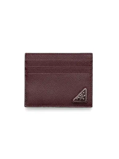 Prada Men's Saffiano Leather Card Holder - Dark Red | Thumbnail 1