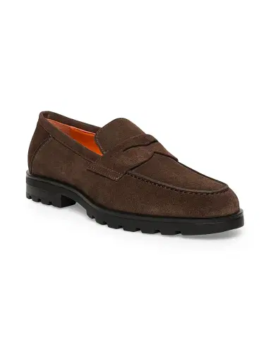 Santoni Men's Burnished Suede Loafers - Dark Brown - Size 12 | Thumbnail 2