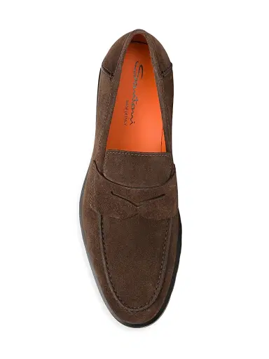 Santoni Men's Burnished Suede Loafers - Dark Brown - Size 12 | Thumbnail 4