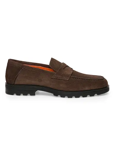 Santoni Men's Burnished Suede Loafers - Dark Brown - Size 12 | Thumbnail 1