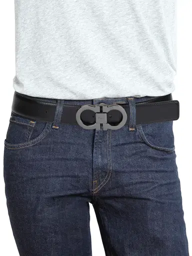 Ferragamo Men's Gancini Buckle Adjustable Cut-to-Size Reversible Belt - Nero - Size 42 | Thumbnail 3