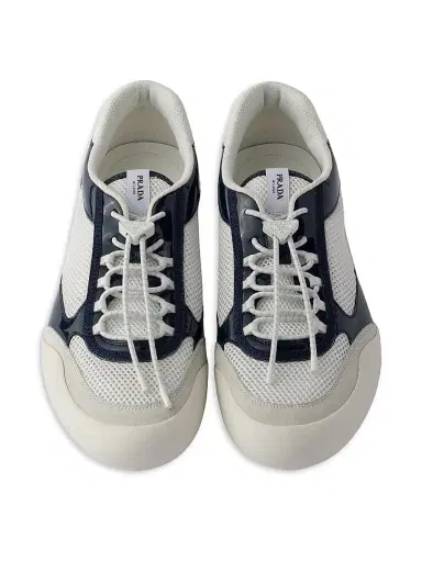 Prada Men's Speedrock Patent Leather and Mesh Fabric Sneakers - Blue | Thumbnail 4 Prada Men's Speedrock Patent Leather and Mesh Fabric Sneakers - Blue | Thumbnail 4