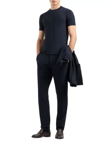 Giorgio Armani Men's Crewneck Stretch T-Shirt - Blue - Size 46 | Thumbnail 2