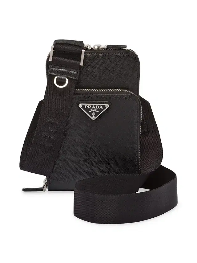 Men's Saffiano Leather Smartphone Case - Black