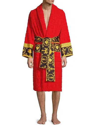 Versace Men's Logo Baroque Bathrobe - Red - Size XXL | Thumbnail 2 Versace Men's Logo Baroque Bathrobe - Red - Size XXL | Thumbnail 2