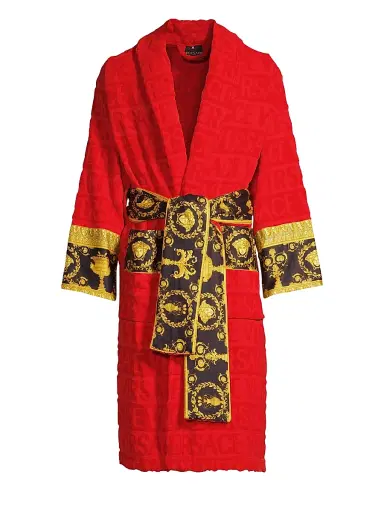 Versace Men's Logo Baroque Bathrobe - Red - Size XXL | Thumbnail 1 Versace Men's Logo Baroque Bathrobe - Red - Size XXL | Thumbnail 1