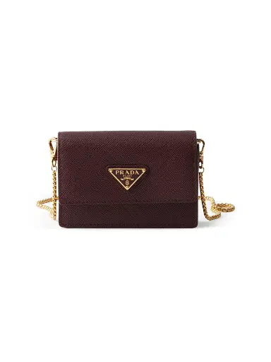Prada Women's Saffiano Leather Card Holder with Shoulder Strap | Thumbnail 1 Prada Women's Saffiano Leather Card Holder with Shoulder Strap | Thumbnail 1