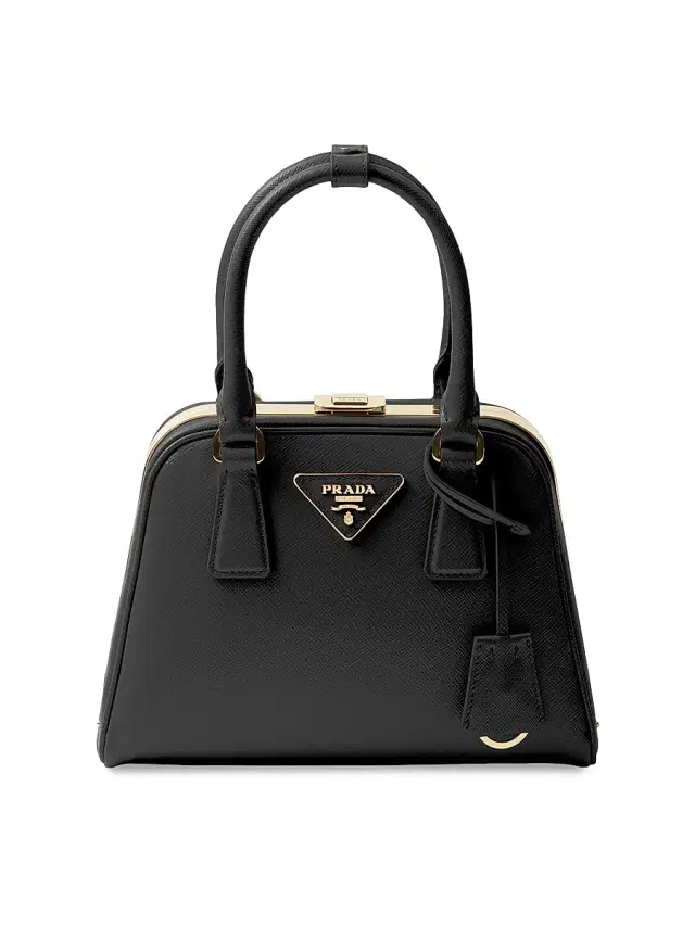 Women's Pyramid Saffiano Leather Mini Top Handle Bag - Black