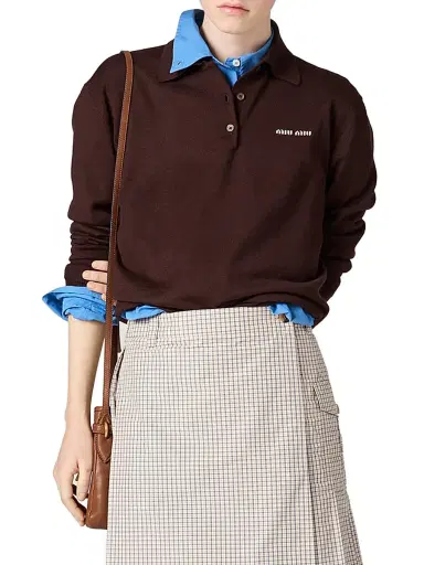 Miu Miu Women's Wool Knit Polo Shirt - Brown - Size 2 | Thumbnail 2