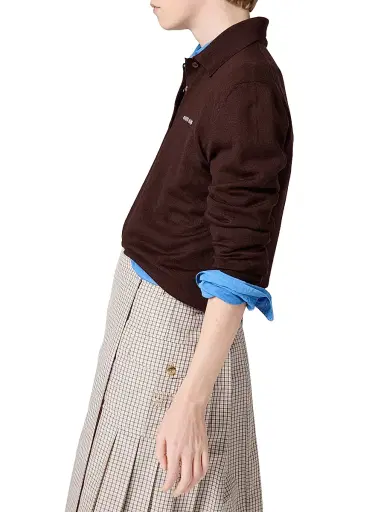 Miu Miu Women's Wool Knit Polo Shirt - Brown - Size 2 | Thumbnail 3