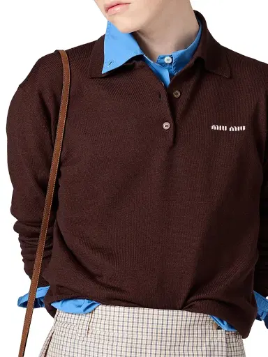 Miu Miu Women's Wool Knit Polo Shirt - Brown - Size 2 | Thumbnail 5