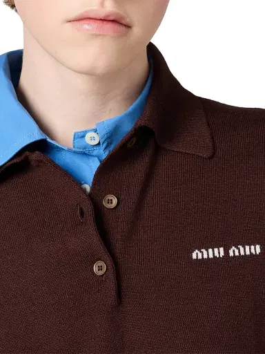 Miu Miu Women's Wool Knit Polo Shirt - Brown - Size 2 | Thumbnail 6