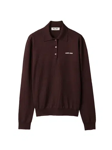 Miu Miu Women's Wool Knit Polo Shirt - Brown - Size 2 | Thumbnail 1