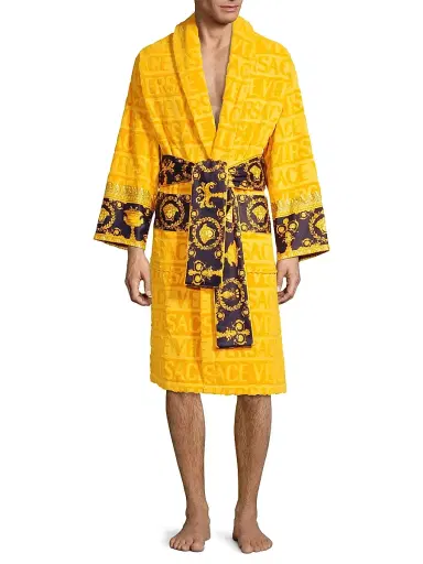 Versace Men's Logo Baroque Bathrobe - Gold - Size XL | Thumbnail 2 Versace Men's Logo Baroque Bathrobe - Gold - Size XL | Thumbnail 2