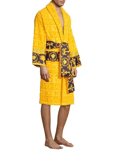 Versace Men's Logo Baroque Bathrobe - Gold - Size XL | Thumbnail 4 Versace Men's Logo Baroque Bathrobe - Gold - Size XL | Thumbnail 4