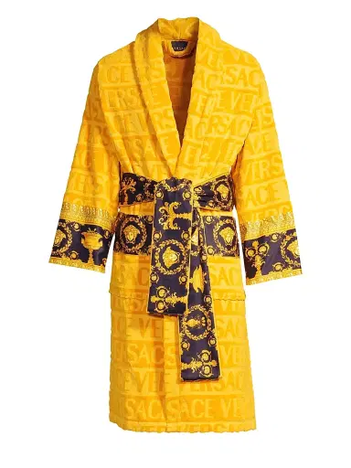 Versace Men's Logo Baroque Bathrobe - Gold - Size XL | Thumbnail 1 Versace Men's Logo Baroque Bathrobe - Gold - Size XL | Thumbnail 1