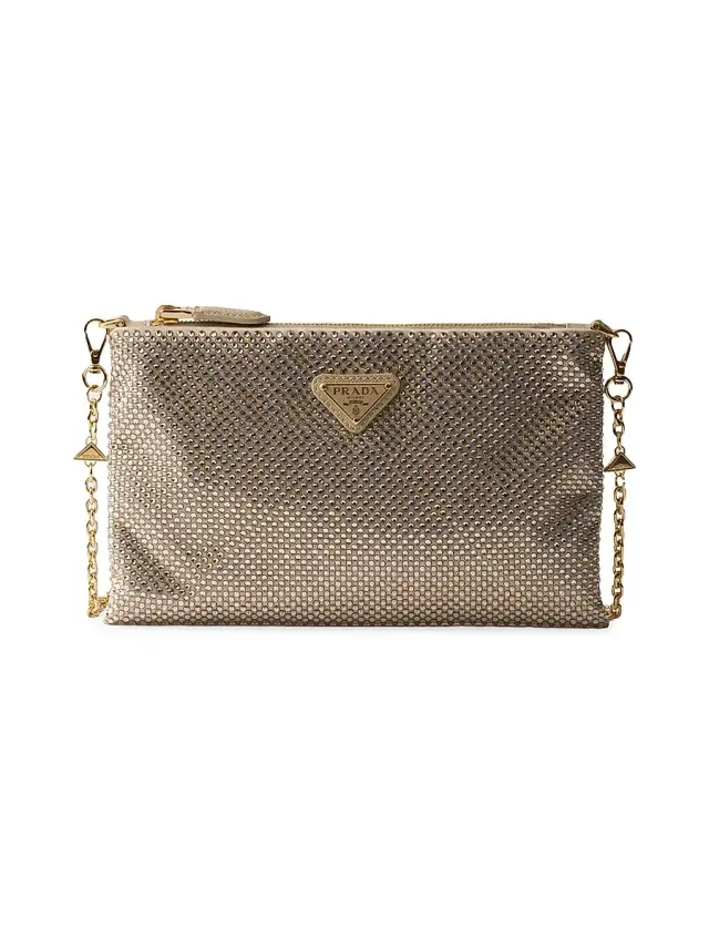 Prada Women's Mini Crystal-Studded Shoulder Bag - Beige Khaki