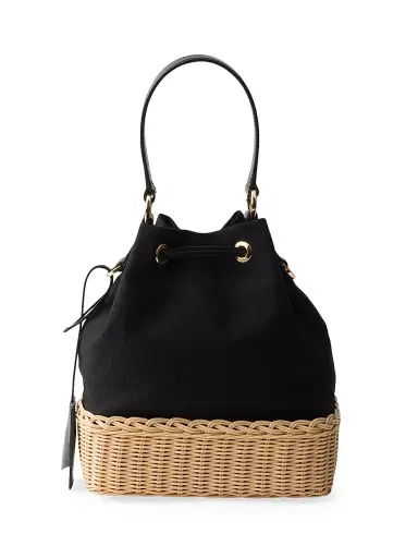 Prada Women's Wicker and Canvas Bucket Bag - Black | Thumbnail 4