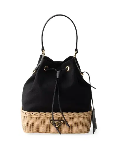 Prada Women's Wicker and Canvas Bucket Bag - Black | Thumbnail 1