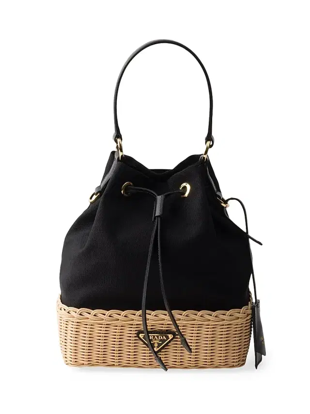 Prada Women's Wicker and Canvas Bucket Bag - Black