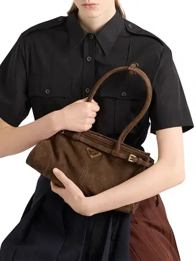 Prada Women's Bonnie Medium Nubuck Leather Handbag - Brown | Thumbnail 2