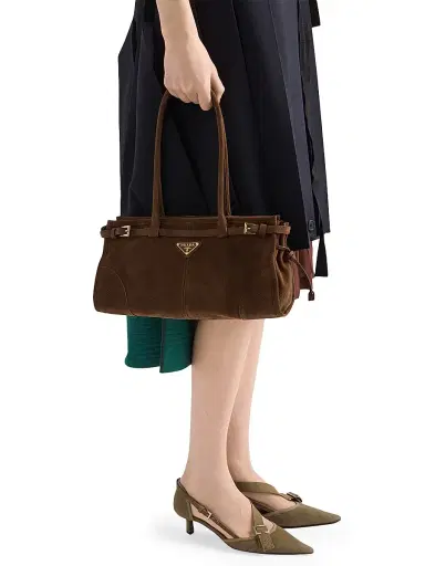 Prada Women's Bonnie Medium Nubuck Leather Handbag - Brown | Thumbnail 3