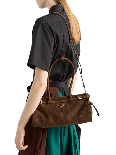 Prada Women's Bonnie Medium Nubuck Leather Handbag - Brown | Thumbnail 1