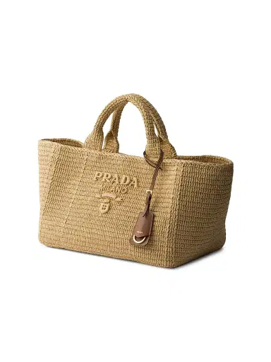 Prada Women's Large Crochet Tote Bag with Leather Details | Thumbnail 2