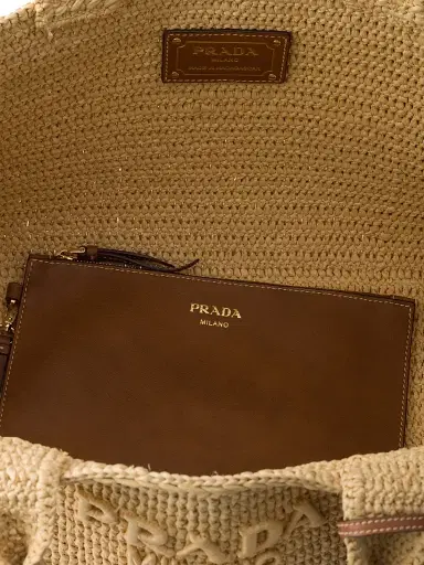 Prada Women's Large Crochet Tote Bag with Leather Details | Thumbnail 4