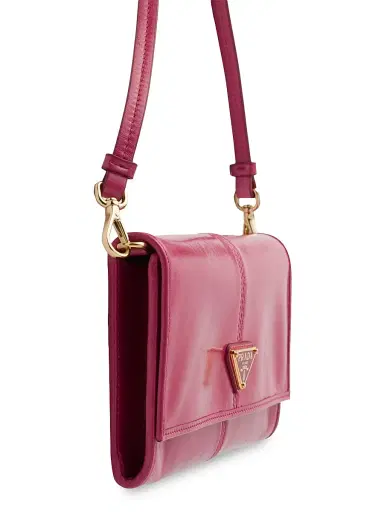 Prada Women's Leather Wallet with Shoulder Strap - Pink | Thumbnail 4