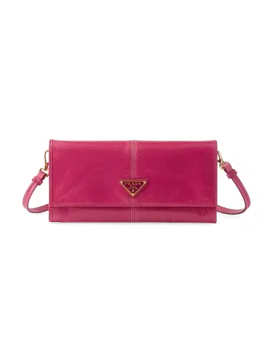 Prada Women's Leather Wallet with Shoulder Strap - Pink | Thumbnail 1