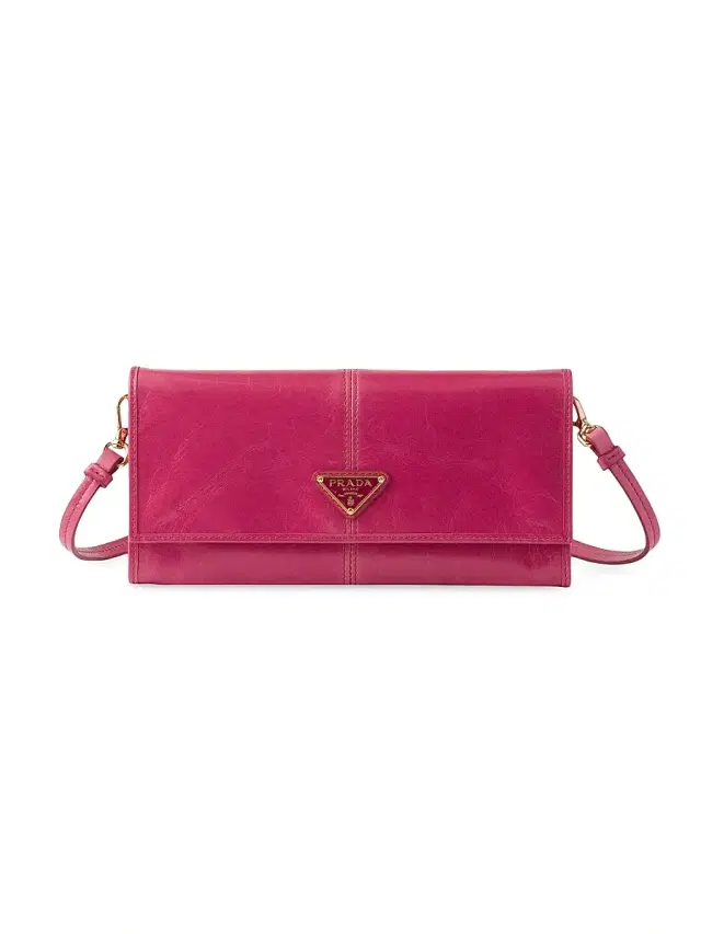 Women's Leather Wallet with Shoulder Strap - Pink