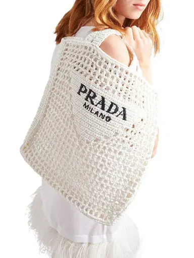 Prada Women's Large Crochet Tote Bag - White | Thumbnail 2 Prada Women's Large Crochet Tote Bag - White | Thumbnail 2