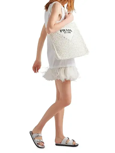 Prada Women's Large Crochet Tote Bag - White | Thumbnail 7 Prada Women's Large Crochet Tote Bag - White | Thumbnail 7