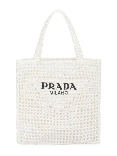 Prada Women's Large Crochet Tote Bag - White | Thumbnail 1 Prada Women's Large Crochet Tote Bag - White | Thumbnail 1