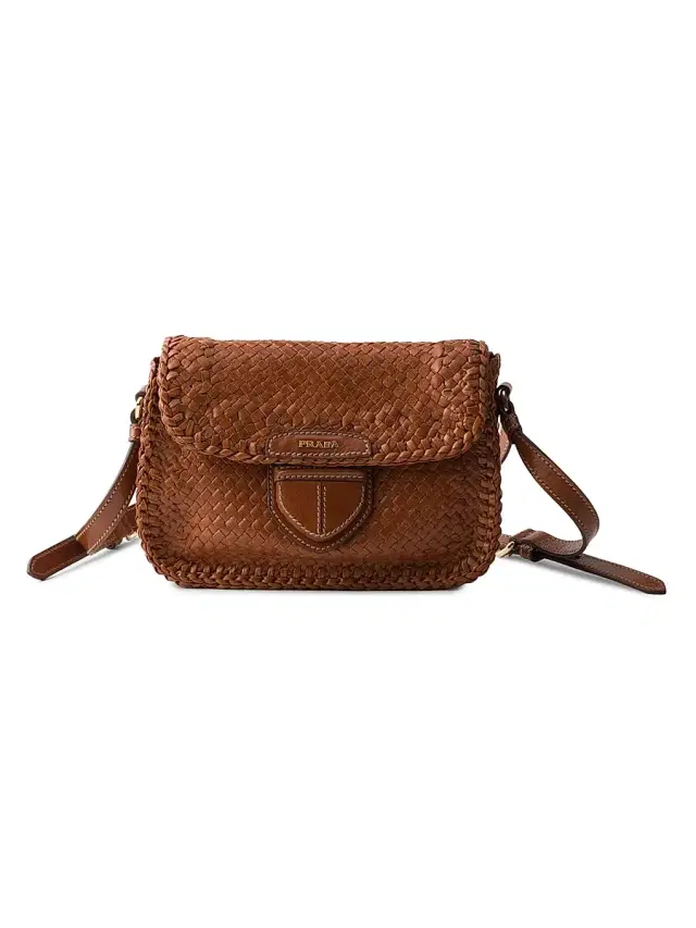 Prada Women's Woven Leather Mini Shoulder Bag - Brown