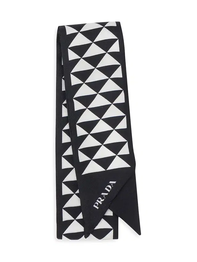Prada Women's Skinny Printed Silk Twill Rectangular Scarf - Black