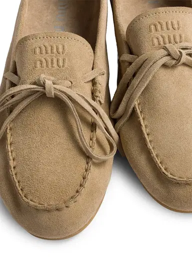 Miu Miu Women's Suede Loafers - Beige Khaki | Thumbnail 2 Miu Miu Women's Suede Loafers - Beige Khaki | Thumbnail 2