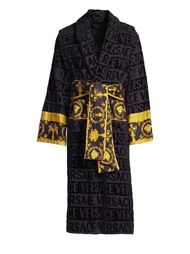 Versace Men's Logo Baroque Bathrobe - Black