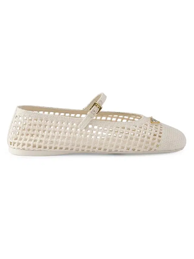 Prada Women's Crochet Ballerinas - Beige Khaki