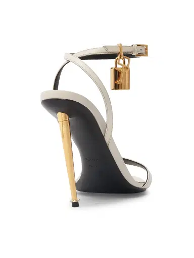 Tom Ford Women's Padlock 105MM Leather Point-Toe Ankle-Strap Sandals - Chalk - Size 7 | Thumbnail 3