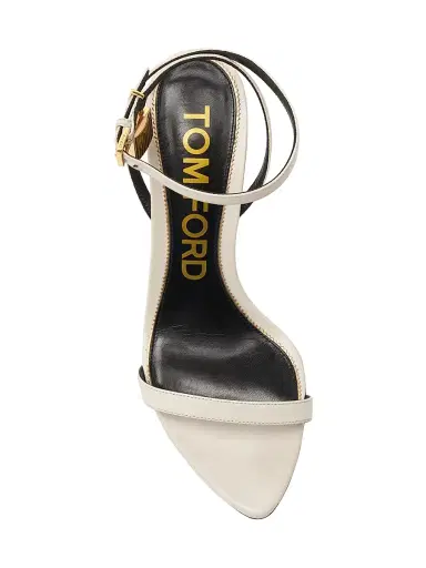 Tom Ford Women's Padlock 105MM Leather Point-Toe Ankle-Strap Sandals - Chalk - Size 7 | Thumbnail 5