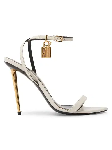 Tom Ford Women's Padlock 105MM Leather Point-Toe Ankle-Strap Sandals - Chalk - Size 7 | Thumbnail 1
