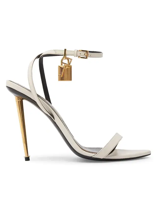 TOM FORD Women's Padlock 105MM Leather Point-Toe Ankle-Strap Sandals - Chalk