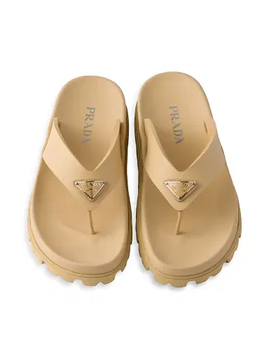 Prada Women's Rubber Thong Sandals - Beige Khaki | Thumbnail 4