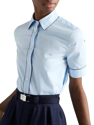 Prada Women's Short-Sleeved Poplin Shirt - Blue - Size 0 | Thumbnail 2